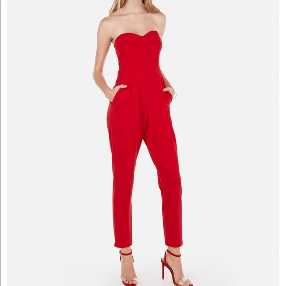 Express Red Strapless Jumpsuit